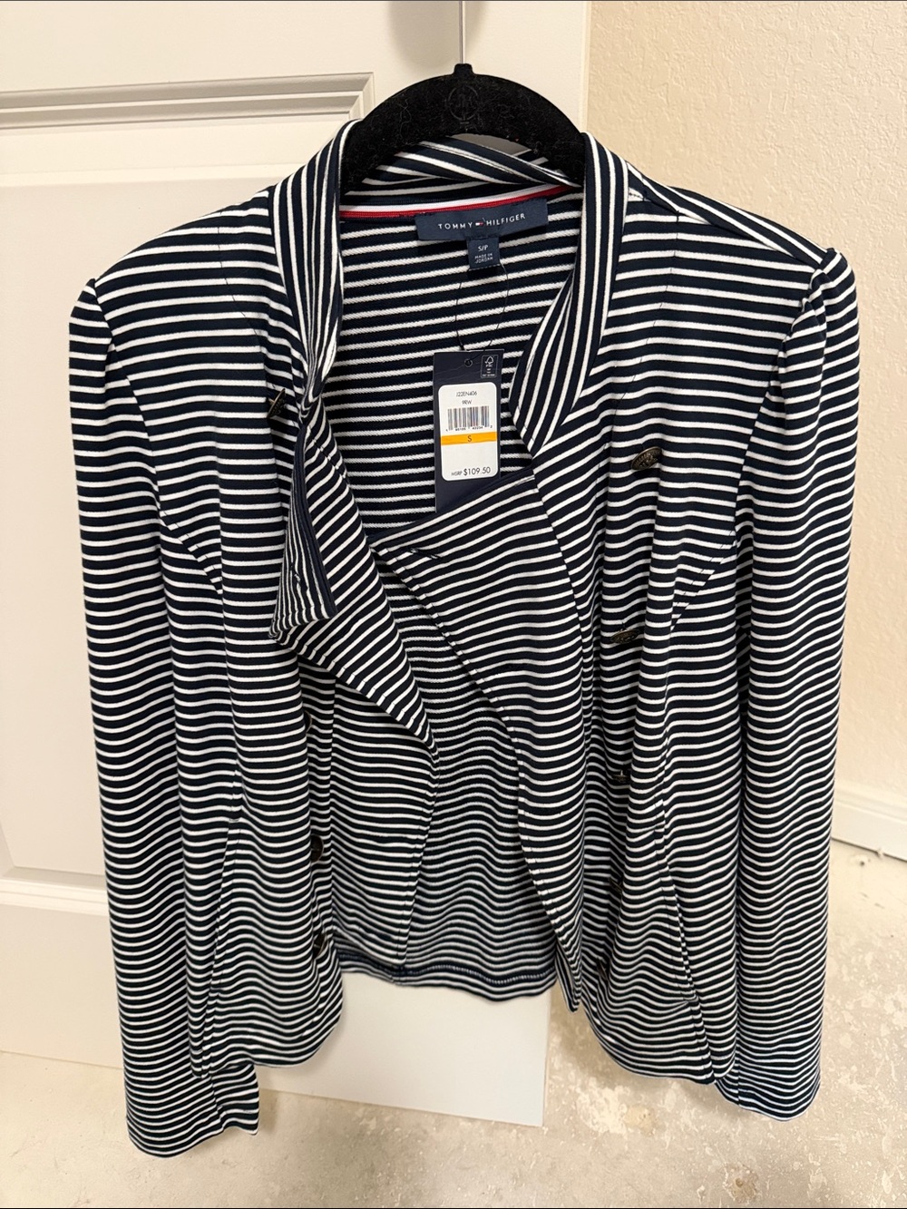Tommy Hilfiger Navy & White Striped Knit Blazer Jacket